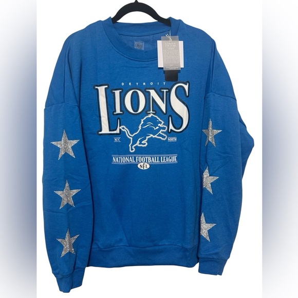 Detroit Lions Gameday Couture Women's Blue Sz M  Rhinestone Star Slv Sweatshirt - Picture 2 of 7